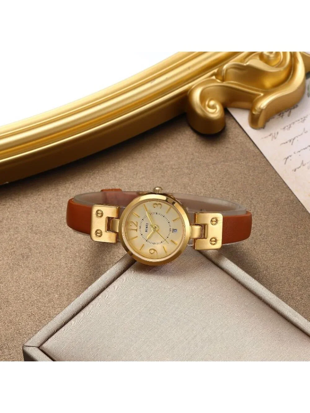 Women's Golden Brown Elegant Dial with Leather Strap Minimalist Wrist Watch
